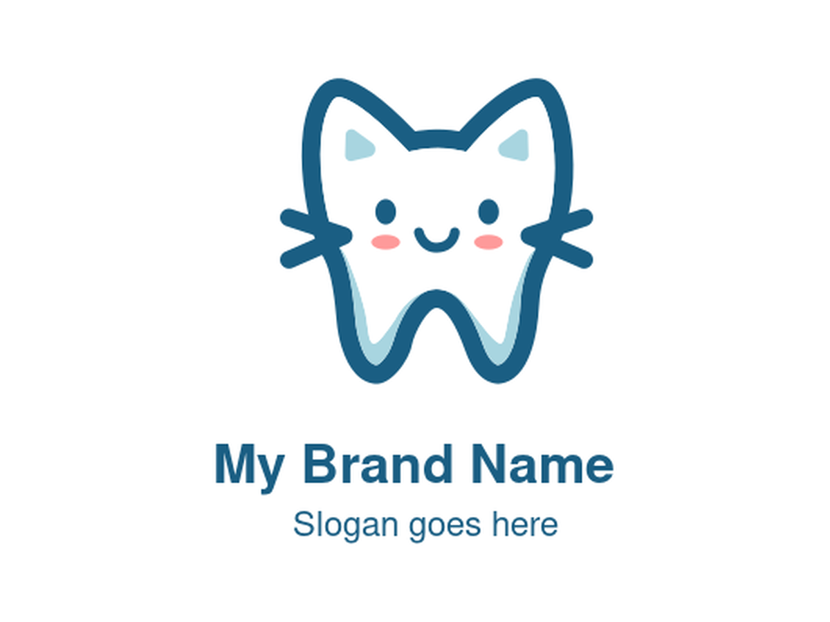 Cute Blue Cat-Themed Tooth Logo Design for Pediatric Dental Clinics and Eco-Friendly Oral Health Education Programs
